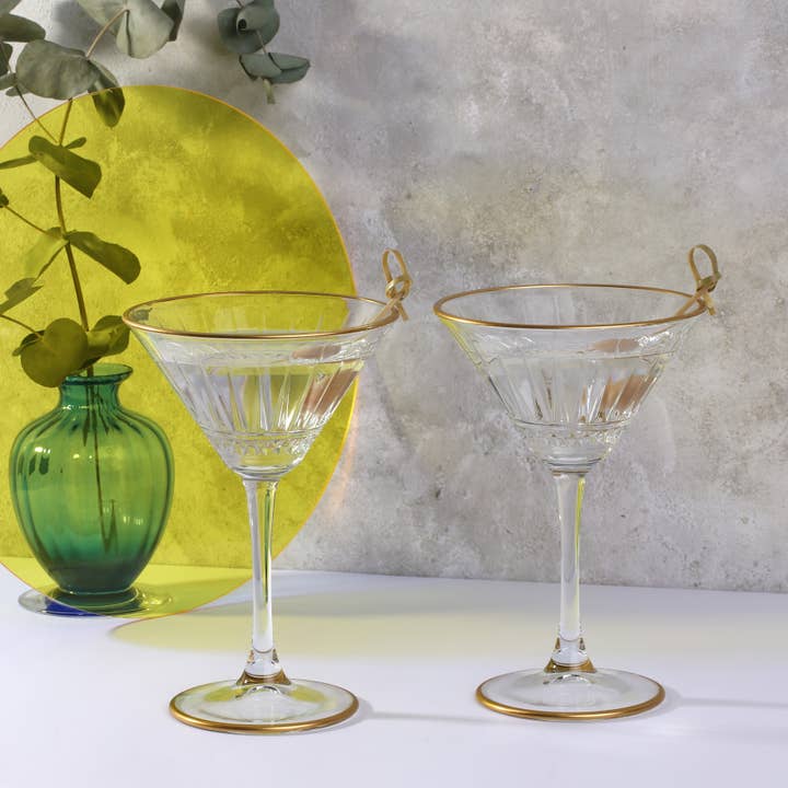 Gold Rimmed Martini Glass - Merry Piglets