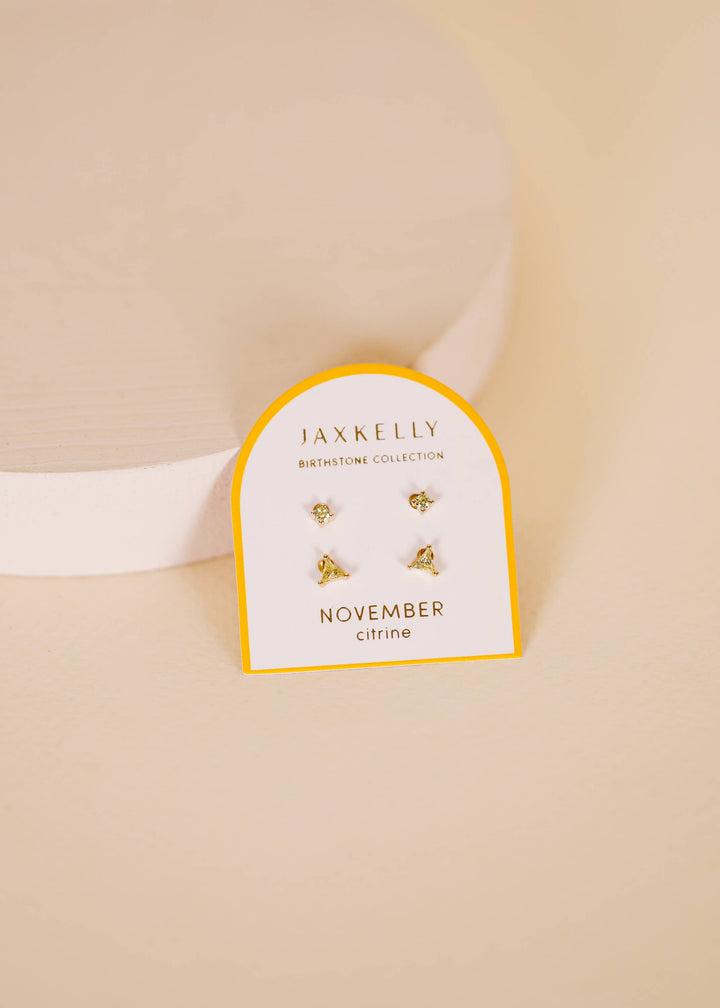Birthstone Stud Gold Earrings Set
