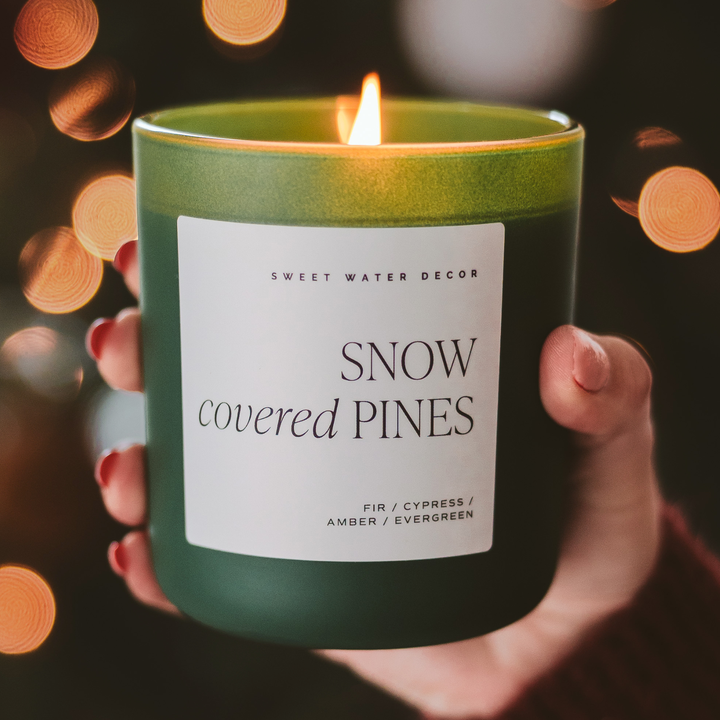 Snow Covered Pines Green Matte Candle