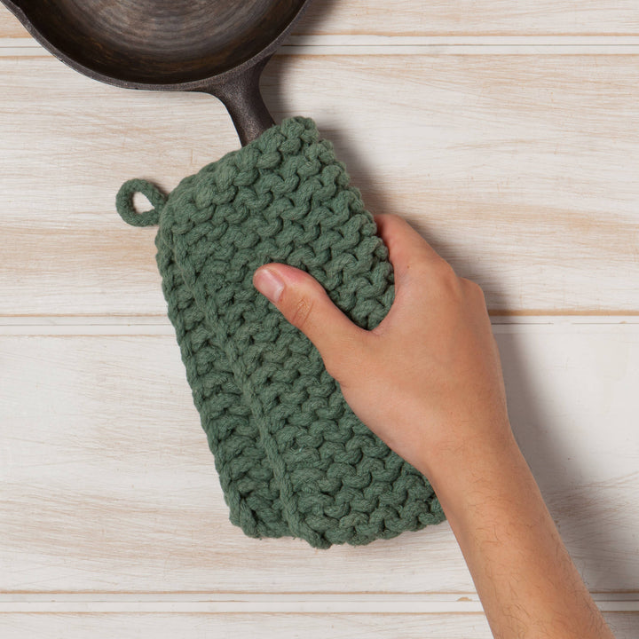 Jade Green Knit Potholder - Merry Piglets