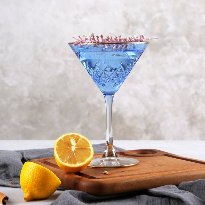 Blue Gold Rimmed Martini Glass
