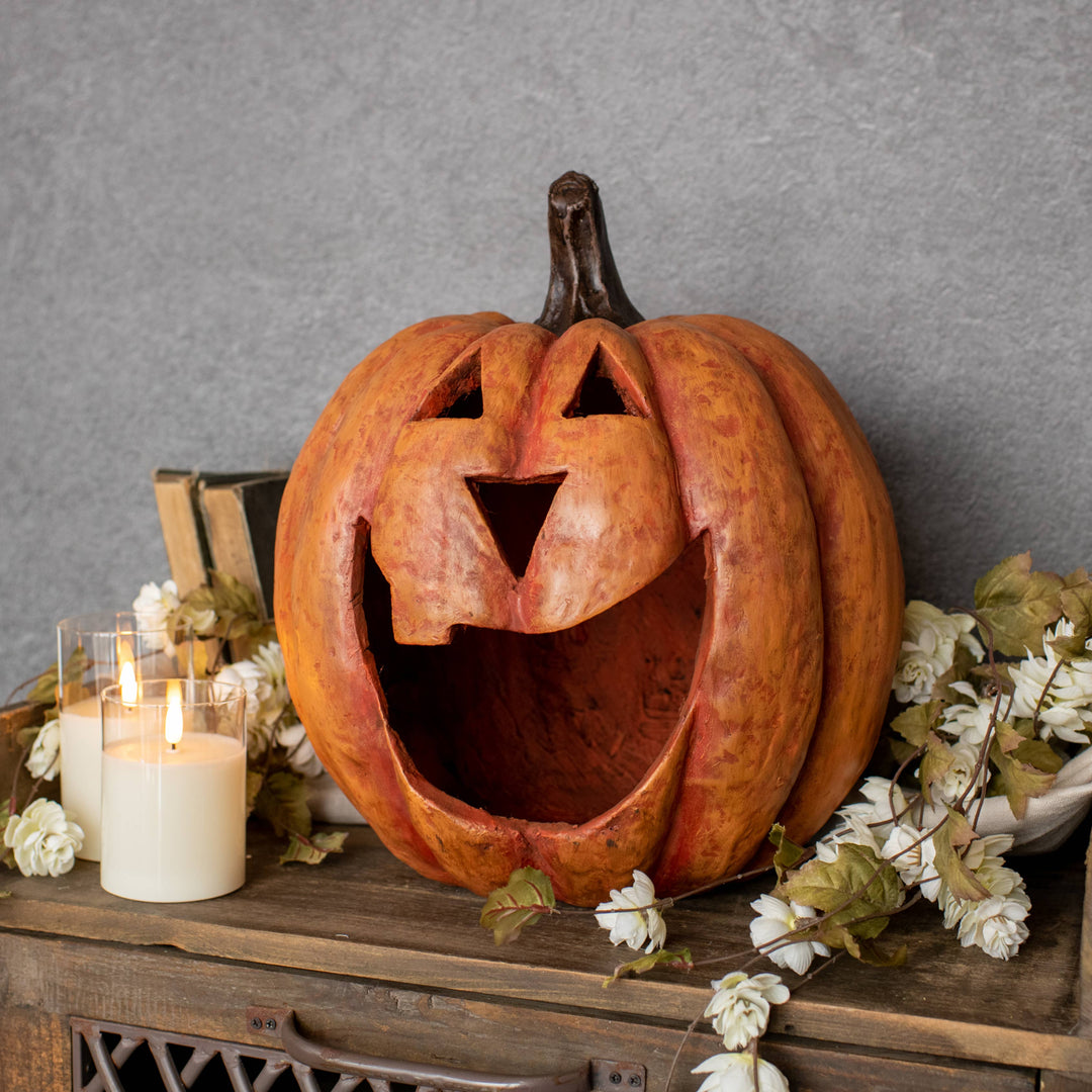 Orange Big Mouth Carved Pumpkin 15"