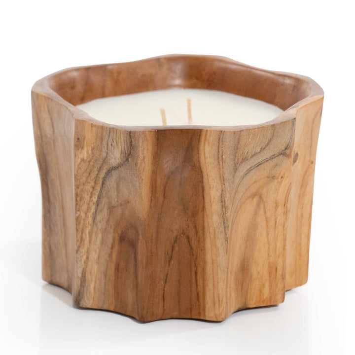 Teak Organic Wood Bowl Candle