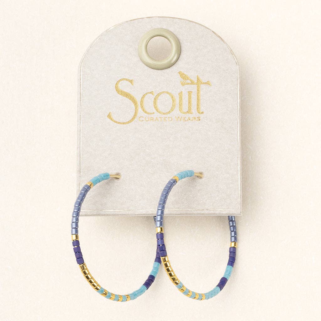 Cobalt Multi/Gold Beaded Hoop Earrings