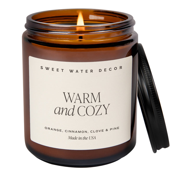 Warm + Cozy 9 oz Soy Candle - Amber Jar