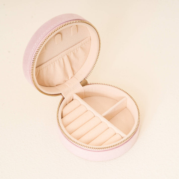 Floral Blush Round Velvet Jewelry Case