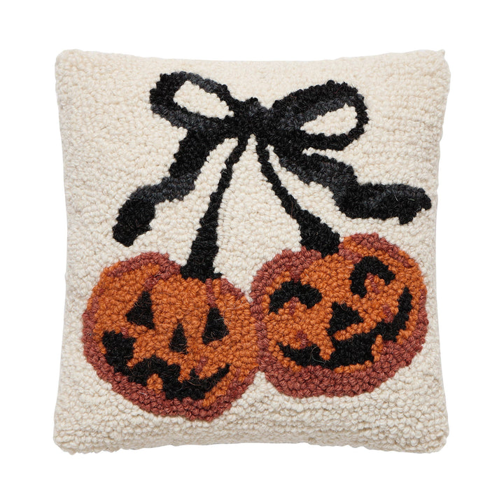 Pumpkin Cherries Wool Hooked Pillow