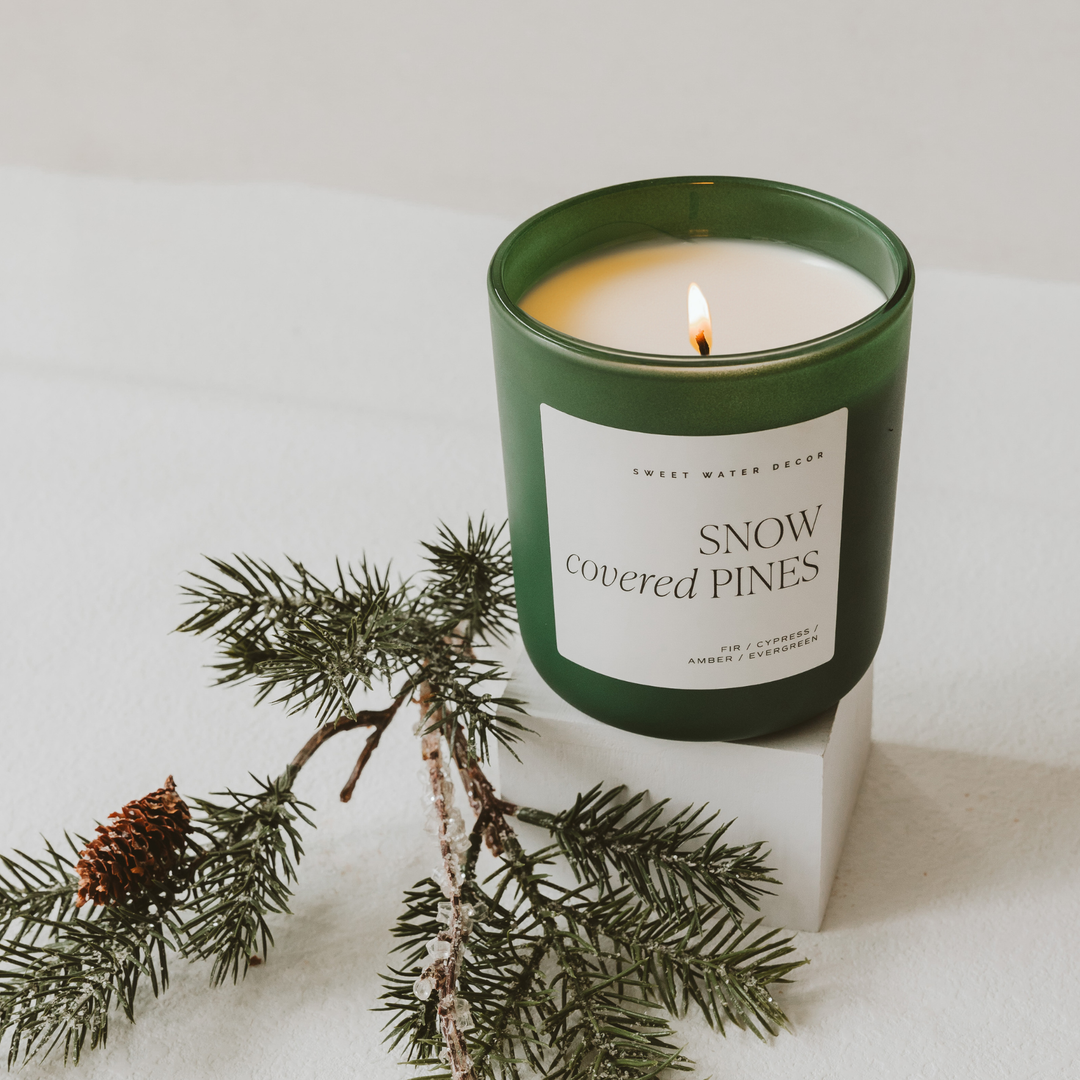 Snow Covered Pines Green Matte Candle