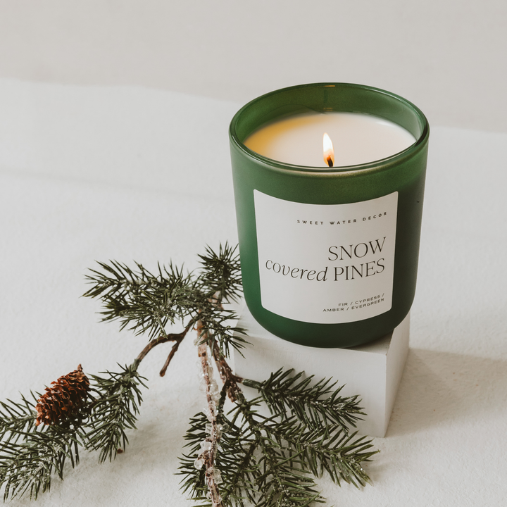 Snow Covered Pines Green Matte Candle
