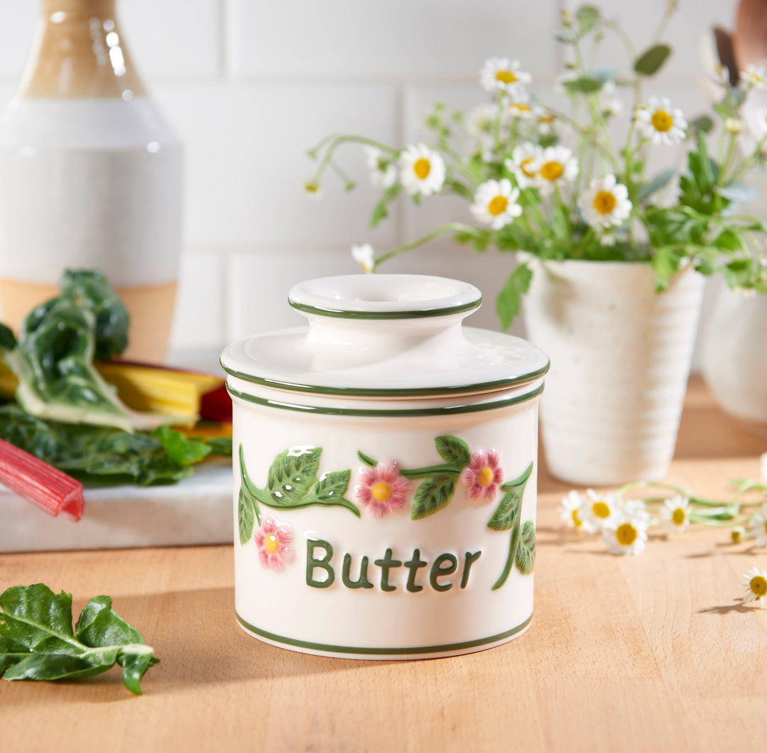 Raised Floral Butter Bell Crock