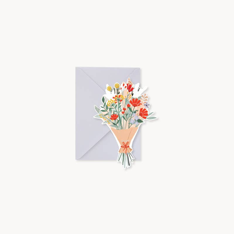 Wildflowers Pop-Up Bouquet Greeting Card - Merry Piglets