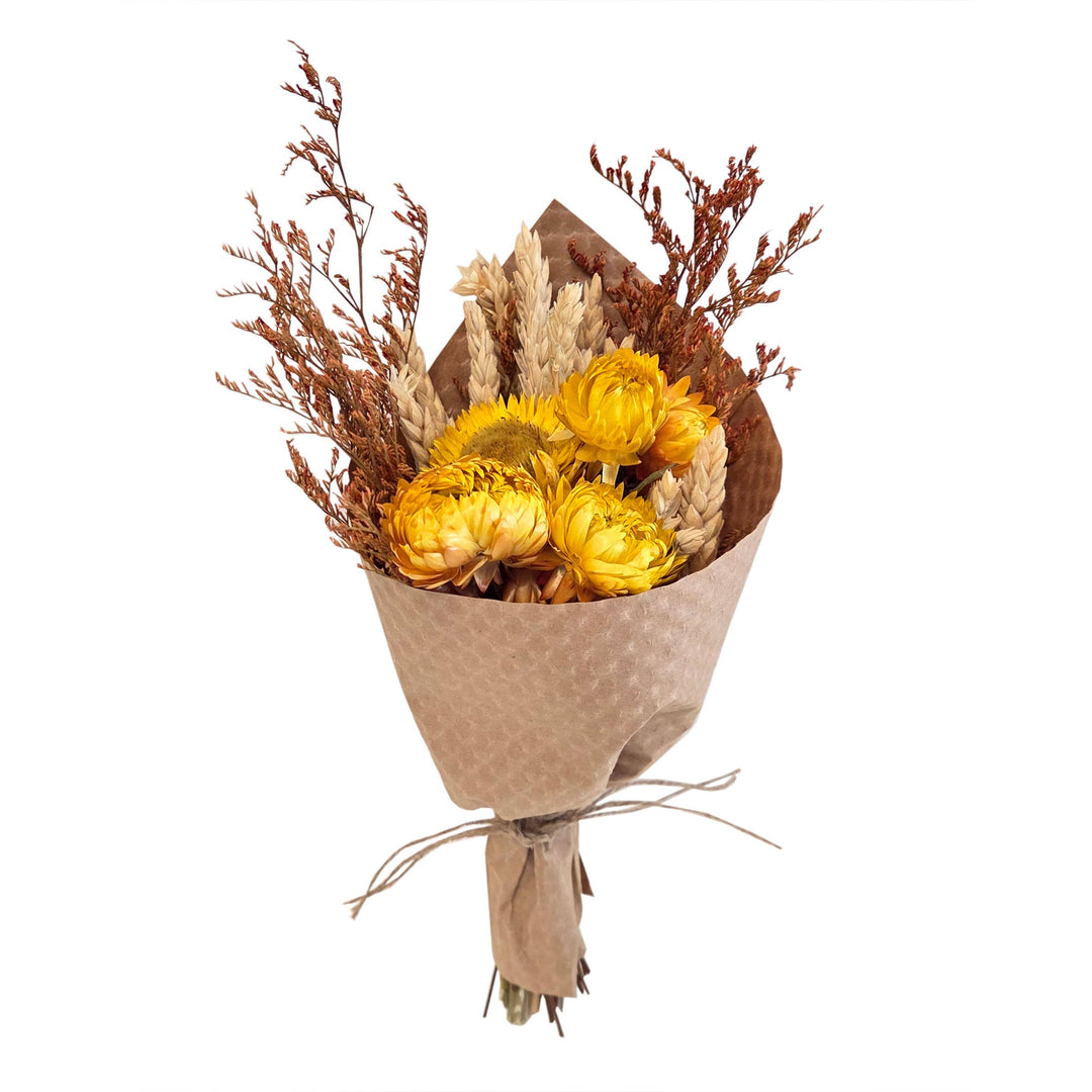 Mini Harvest Wheat Strawflower Dried Bouquet