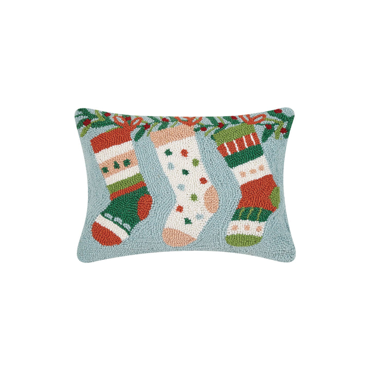 Merry Stockings Wool Hooked Pillow