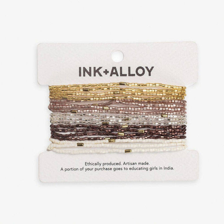 Beaded 10 Strand Stretch Bracelets - Mixed Metallic