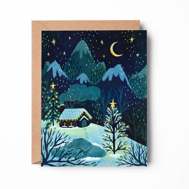 Blue Christmas Snowy Greeting Card