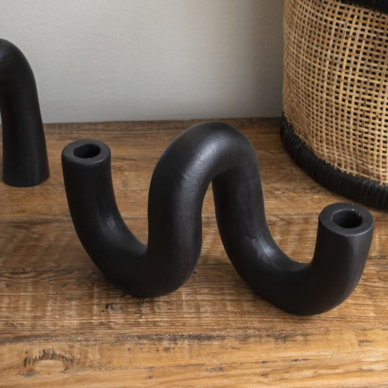 Black Curved Candle Holder