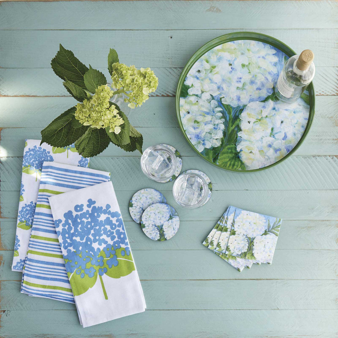 White Hydrangeas Round Serving Tray