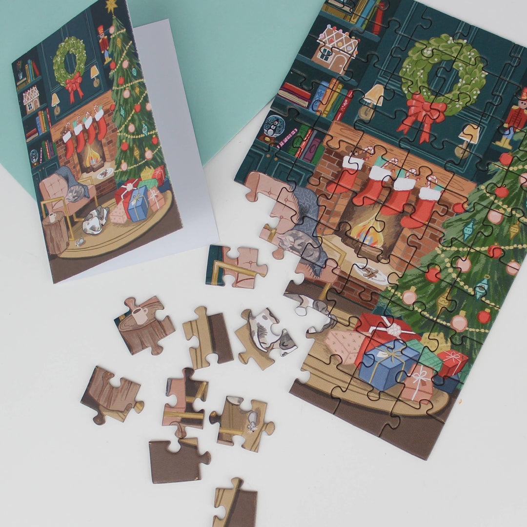 Cozy Fireplace Puzzle Greeting Card
