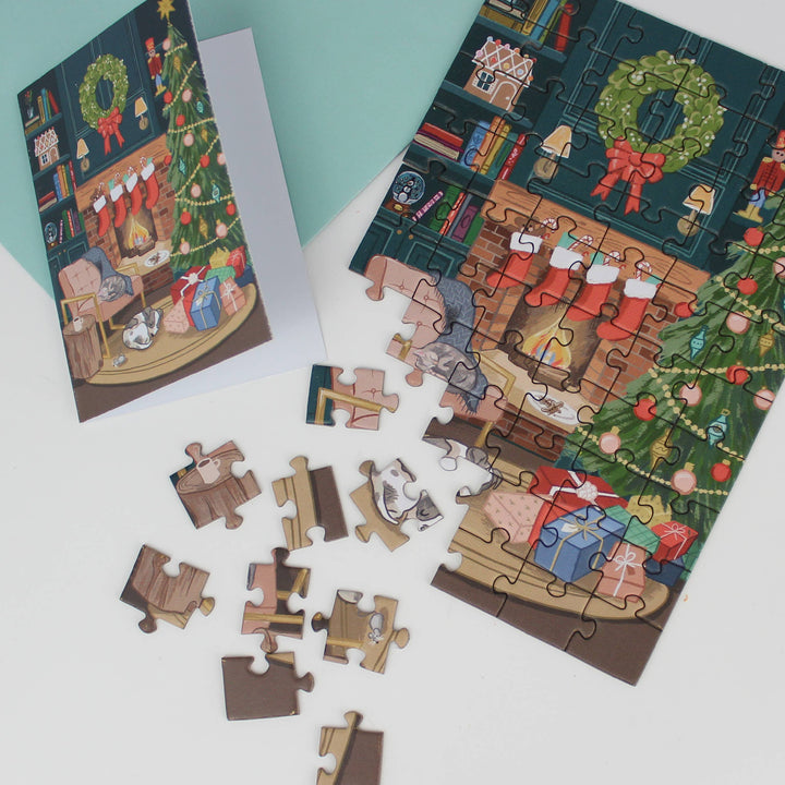 Cozy Fireplace Puzzle Greeting Card
