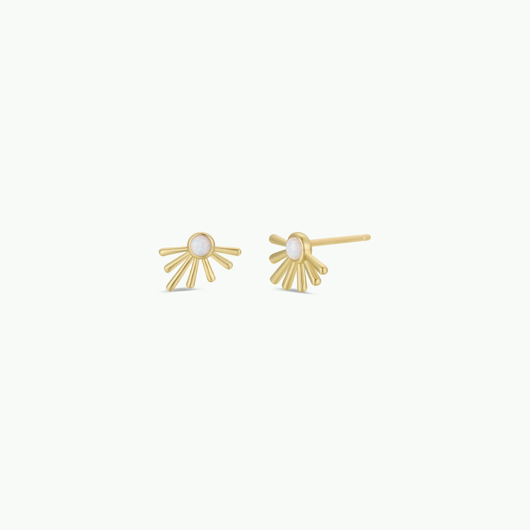 Sun Ray White Opal Gold Earrings
