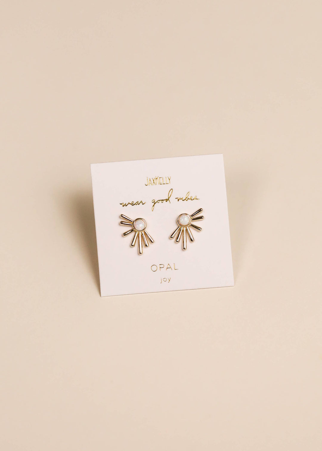 Sun Ray White Opal Gold Earrings
