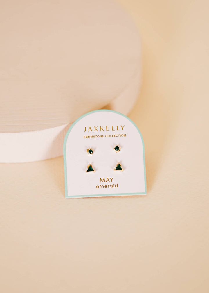 Birthstone Stud Gold Earrings Set