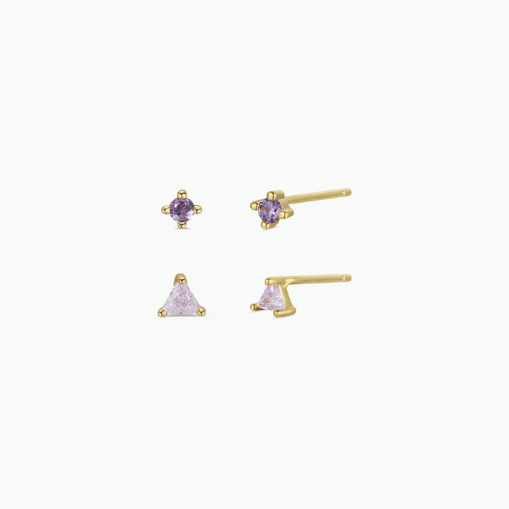 Birthstone Stud Gold Earrings Set