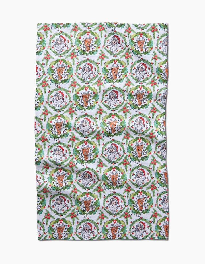 Berry Retro Holiday Geometry Tea Towel