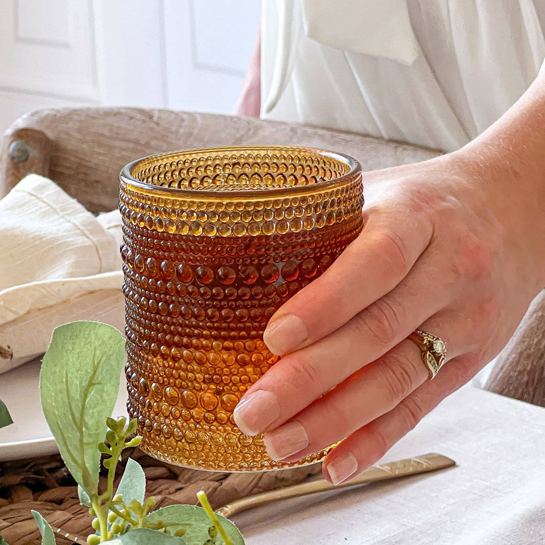 Kate Aspen - 10 oz. Textured Hobnail Beaded Amber Drinking Glasses - 6pcs - Merry Piglets