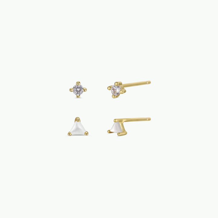 Birthstone Stud Gold Earrings Set