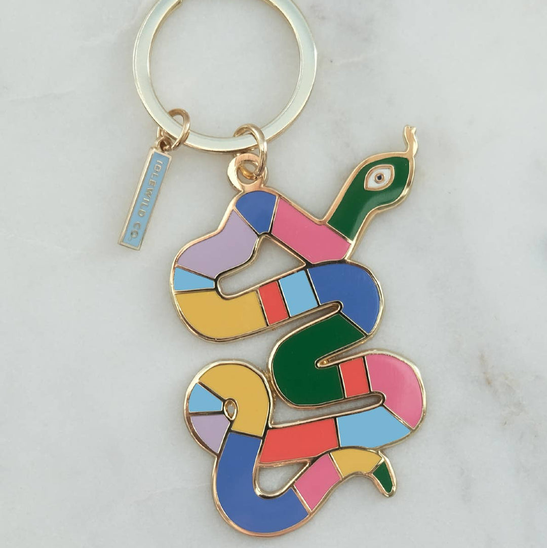 Rainbow Snake Enamel Keychain