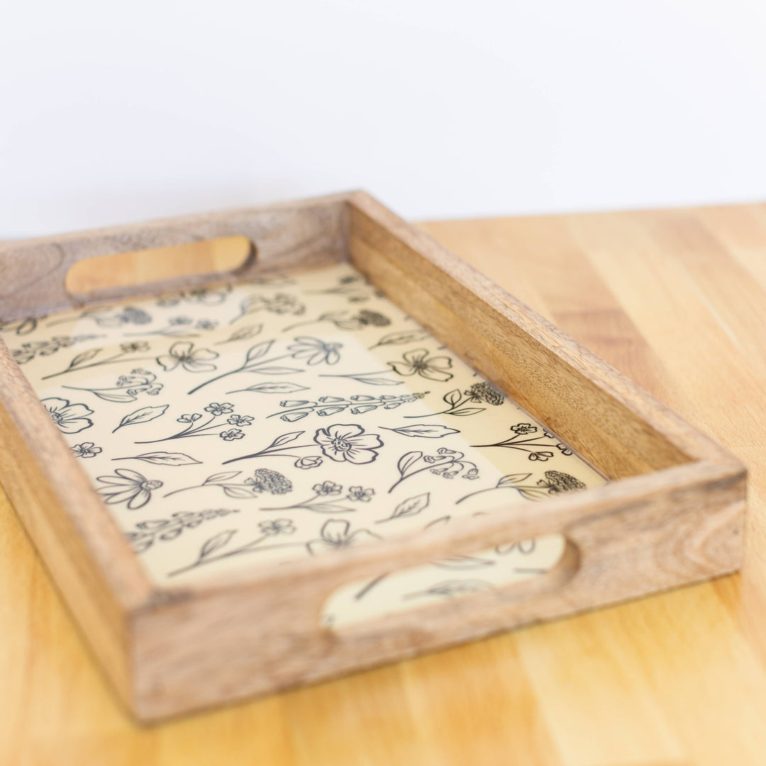 Pressed Floral Mango Wood Tray