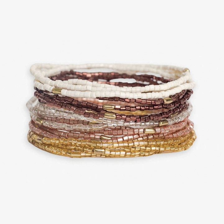 Beaded 10 Strand Stretch Bracelets - Mixed Metallic