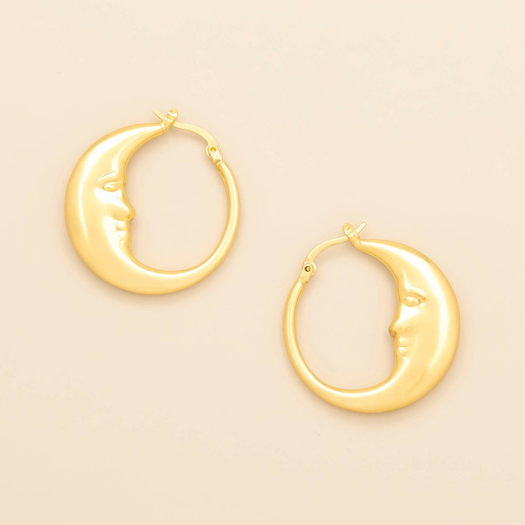 Gold Moon Hoop Earrings