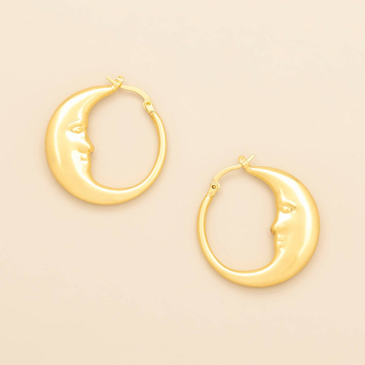 Gold Moon Hoop Earrings