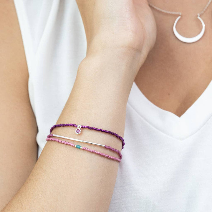 Bracelet Trio - Fuchsia/Silver