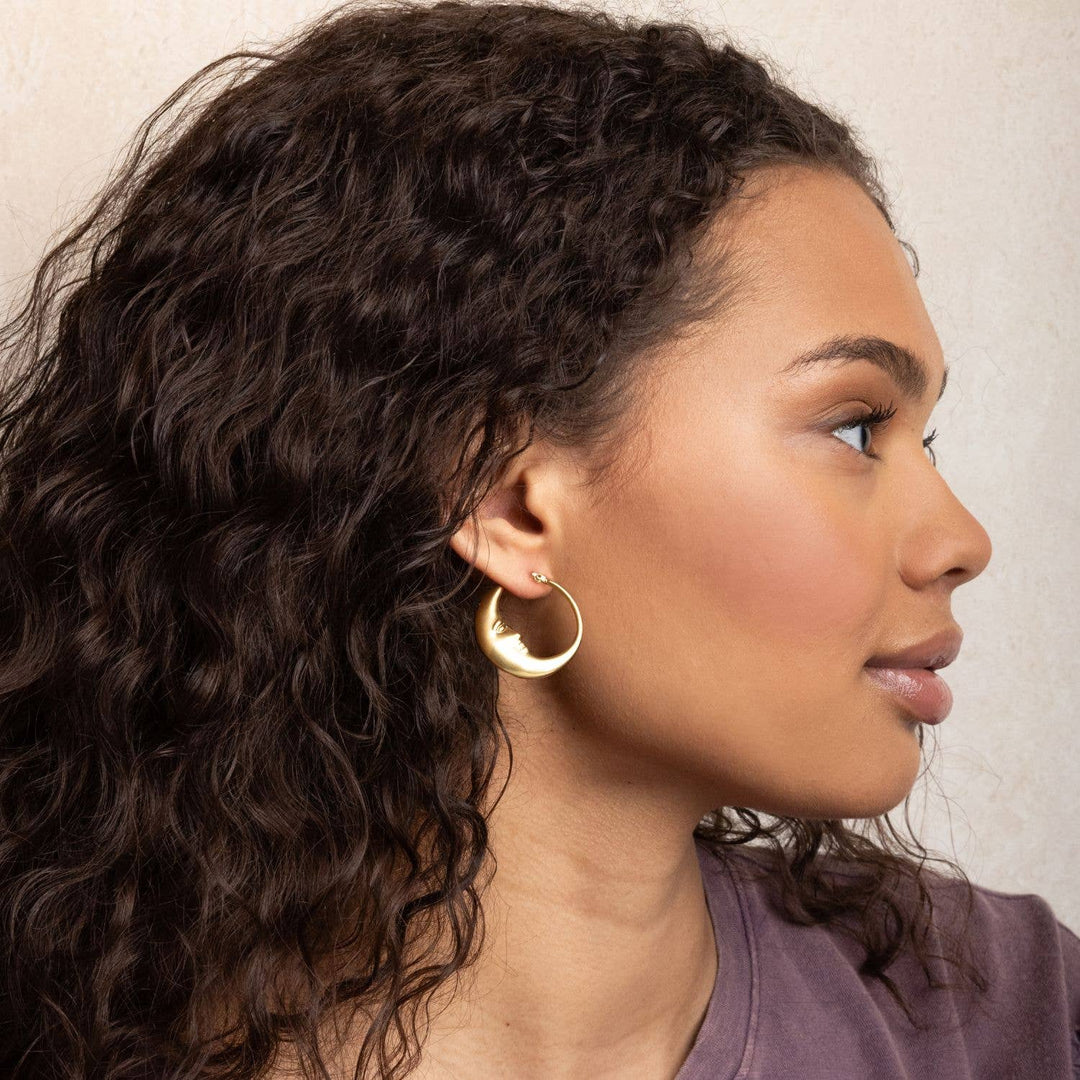 Gold Moon Hoop Earrings