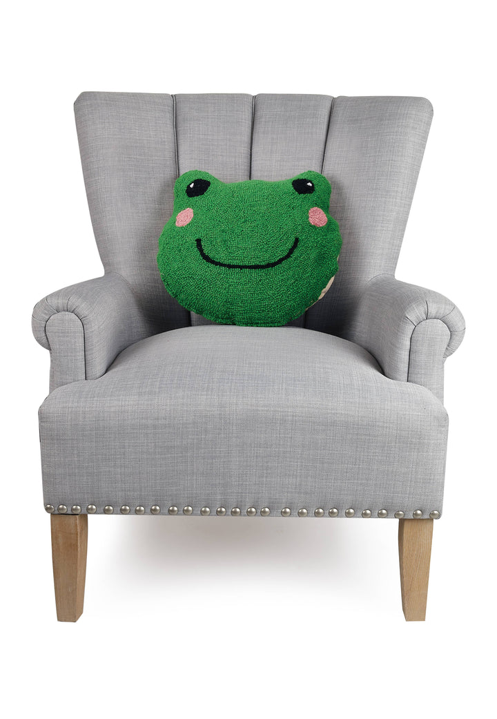 Frog Wool Hooked Pillow