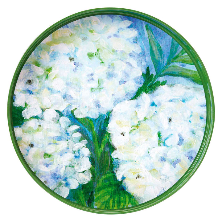 White Hydrangeas Round Serving Tray