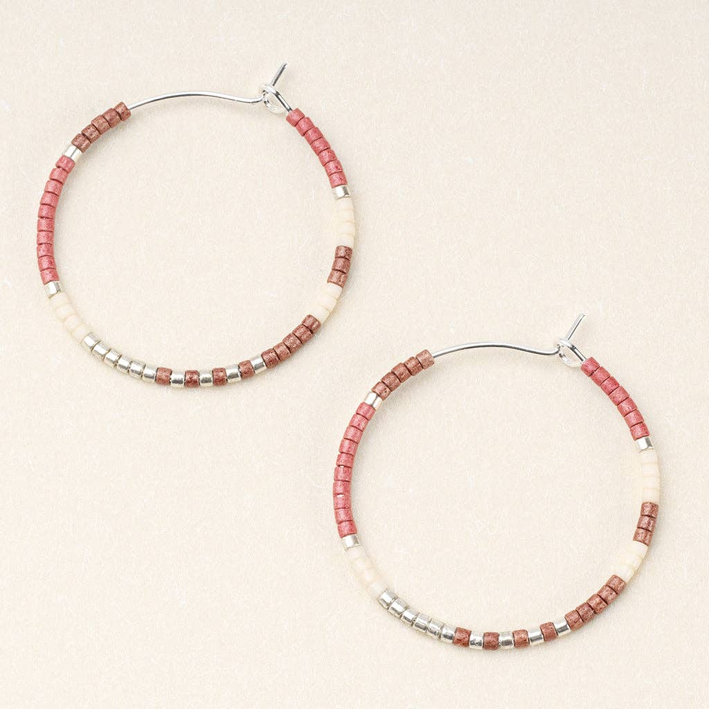 Blush Silver Beaded Hoop Earrings
