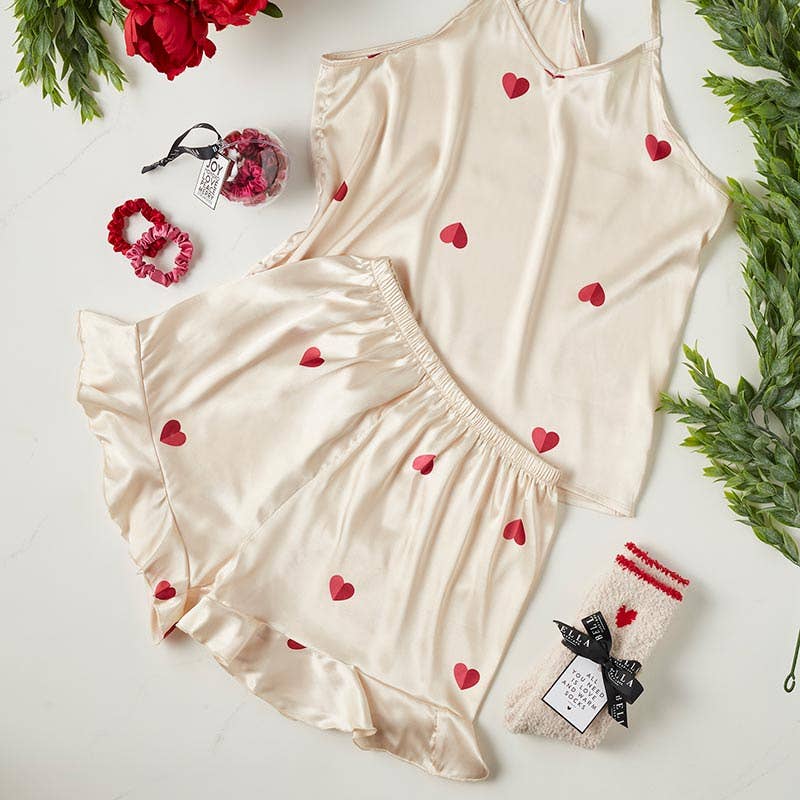 Bella Sleep + Spa - Hearts - Cami + Ruffled Shorts PJ sets - Large - Merry Piglets