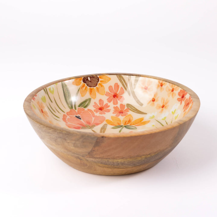 Sunny Poppies Mango Wood Bowl