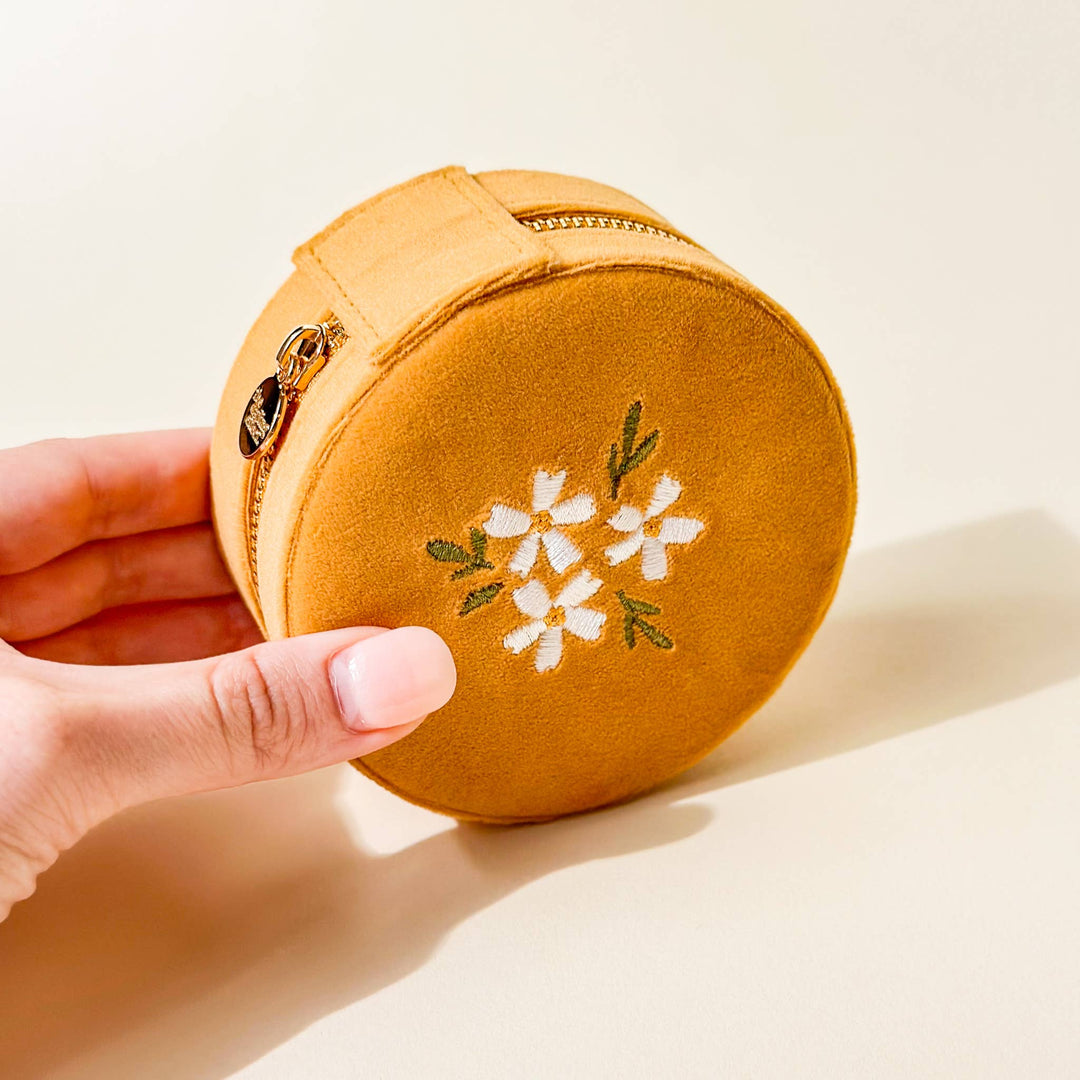 Round Velvet Golden Jewelry Case