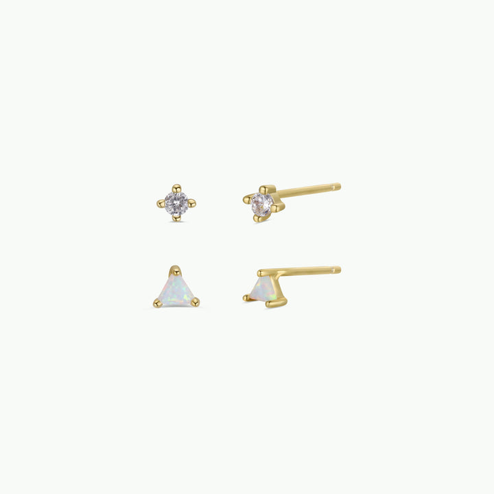 Birthstone Stud Gold Earrings Set