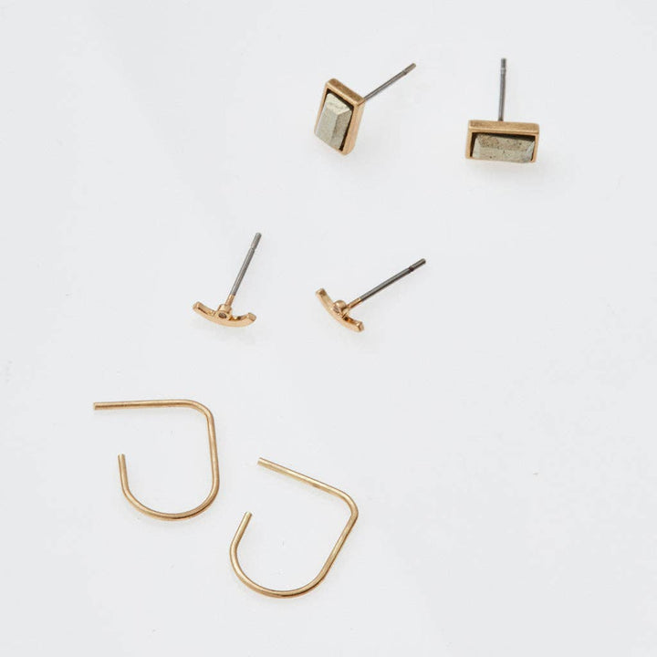 Courtney Stud Earrings Trio - Gold