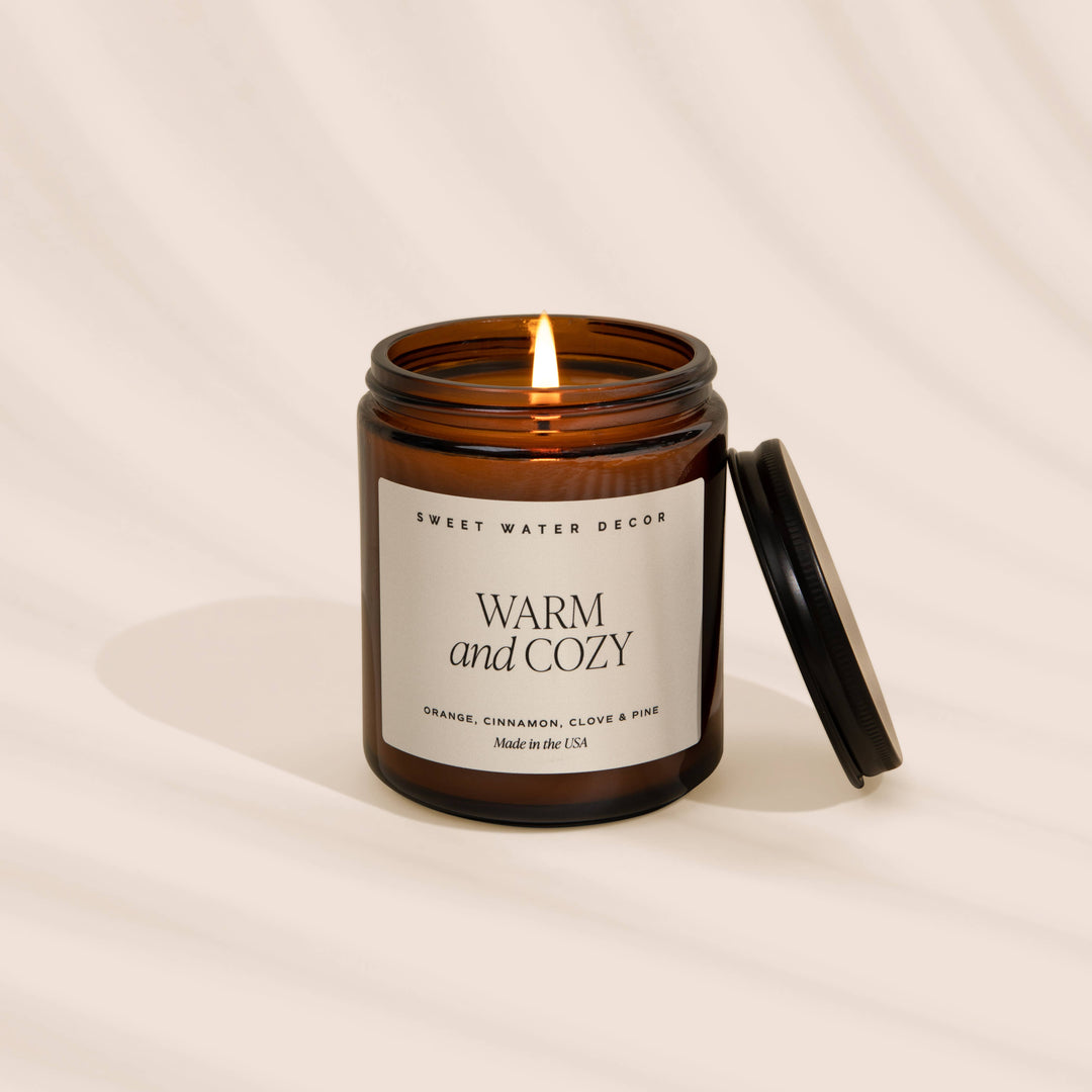 Warm + Cozy 9 oz Soy Candle - Amber Jar