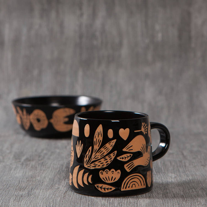 Bird & Nature Imprint Stoneware Mug