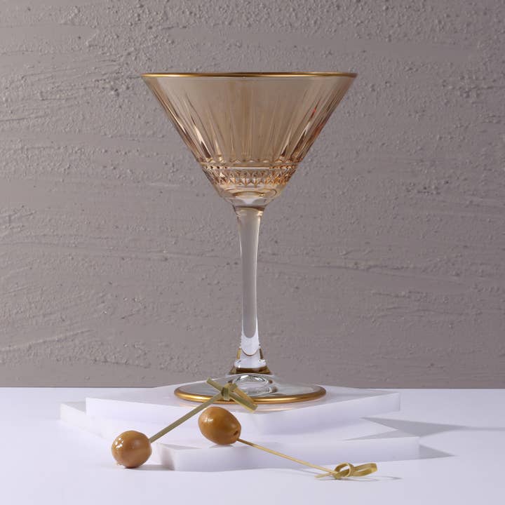 Amber Art Deco Martini Glass - Merry Piglets