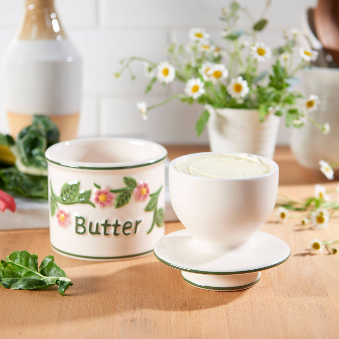Raised Floral Butter Bell Crock