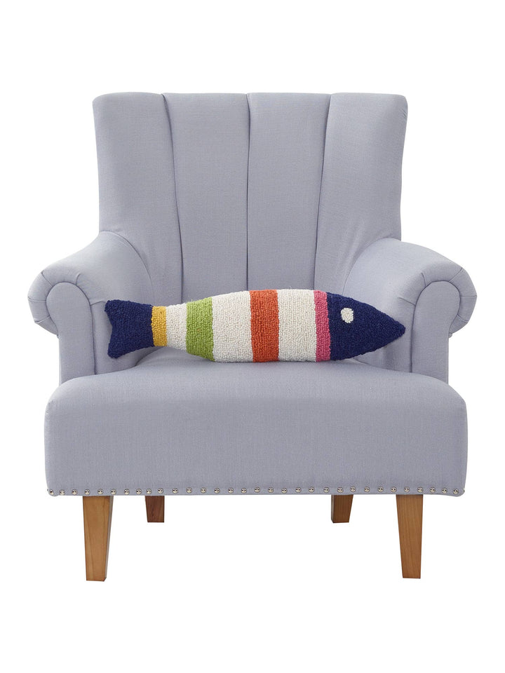 Striped Fish Wool Hooked Pillow